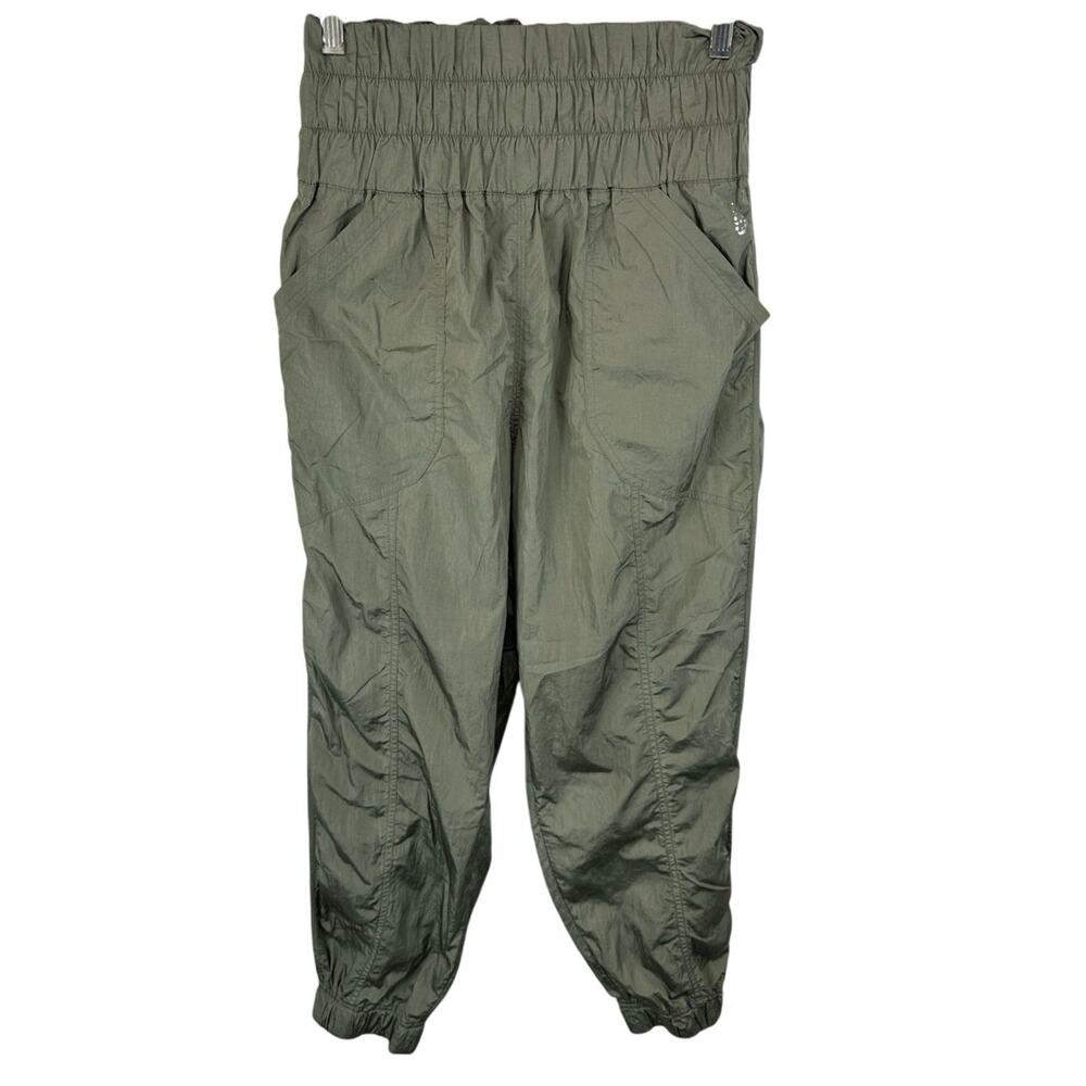 Free People Movement Way Home Joggers Size Medium Green Nylon Smocked Waist